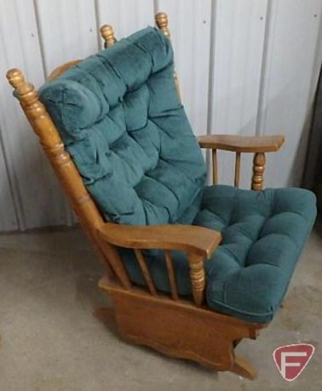 Wood glider/rocker with upholstered cushions