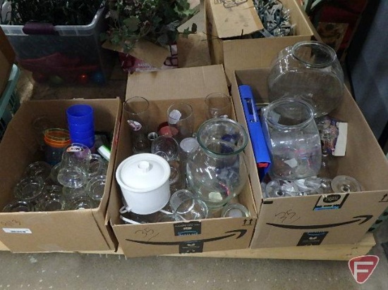 Glass, A&W mugs, Bubba Gump and other glasses, vases, fish bowls, cups, stemware.