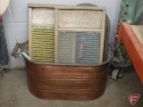Copper boiler with lid, wood and metal washboard, and wood and glass washboard