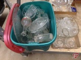 Clear glass dishes: trays, punch bowl, drinking cups, candle holders, covered dish, vases