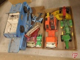Tonka Jeep, Buddy L car hauler trailer, toy blue boat trailer, Tonka truck with crane,