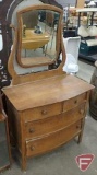 Vintage dresser with positional mirror, 4 drawers, on wheels, 66inHx36inWx19inD