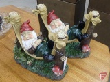 (2) Resin sleeping gnomes figurines 10inH, Both