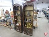 (2) vintage wood shelf/display units with bottom storage, 82inHx24inWx11inD. Both shelves