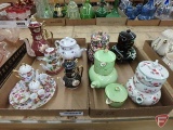 Stacking tea sets, stacking condiment sets, and childs/miniature tea set. Contents of 2 boxes
