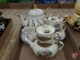 Ivory/gold Sadler tea set, Tomato shaped tea set, and