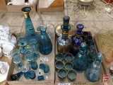 Blue glass cordial/liqueur sets. Contents of 2 boxes