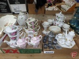 Norcrest tea set, stacking tea sets, childs/miniature tea sets, porcelain and metal, cups/saucers.