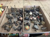 Collection of miniature metal items, furniture, musical instruments, scale, windmill, slot machine