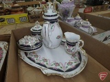 (3) tea sets on trays. Contents of 3 boxes