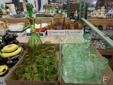 Green glass items, decanter and cordial/liqueur and stemware sets, candy dishes, glasses