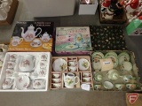 Child's tea sets, Sears Toy Tea Set Golden Rose in box, 15piece cafe service set in box, and