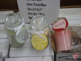 New jar candle sets, yellow/green, blue/purple, and red/pink., 30 sets.
