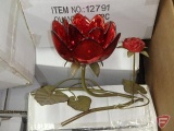(7) metal/glass rose decorative tealight holder, 6inH, and (7) 6packs of tealights. New. 14pieces