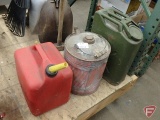 (3) fuel cans, 2 metal and 1 poly. 3 pieces