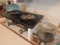 Kerosene tabletop cook stove with enamel teapot and metal trays