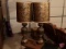 (2) unique table lamps with shades, 44inH, and vintage metal rolling cart. 3 pieces