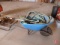Poly wheelbarrow, hoses, and wash brushes. Wheelbarrow and all contents