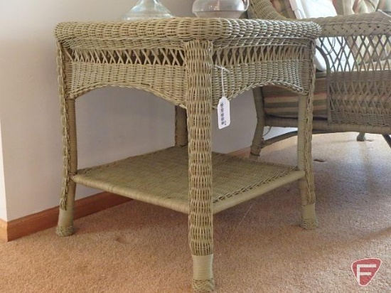 Wicker-like occasional table, 24 in high x 21 in wide x 21 in deep