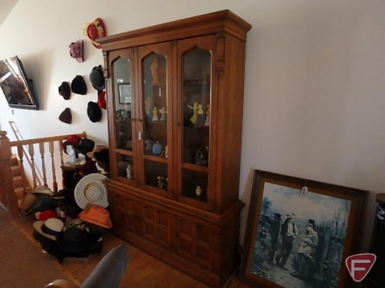 Drexel wood hutch/ cabinet with storage and 2 hidden drawers, 79 in high x 56 in wide x 16 in deep