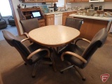 Chromcraft Mesa Granite-like table, one leaf, 4 chairs on rollers