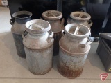 (5) milk cans with lids, one lid missing. 5 pieces
