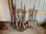 Yard and garden tools, rakes, shovels, axes, sledge hammer, saws, post hole digger