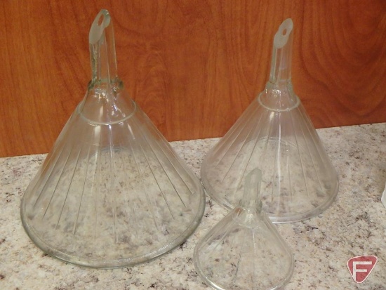(5) ribbed glass apothecary funnels