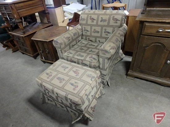 Upholstered arm chair with matching ottoman