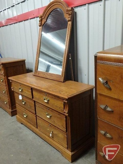 6 drawer wood dresser with 45"H mirror, 56"x19"x33"H