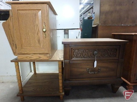 2 drawer end table, 1 door end table with magazine rack, and other 2 tier end table