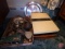 Silver plate dishes/serving trays and (2) flatware silver plate silverware with cases