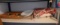 Quilt, enamel dish, wood drying rack, barometer