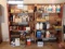 Shelf and contents: hardware, nails, nuts bolts, washers, tool boxes, engine oils, bar oil,