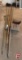 Antique shoe repair stand, chimney brushes, duck boat oars, fuel tank ruler