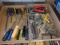 Screw drivers, battery pliers, hex wrenches, drill driver bits, spark plug gauges, box cutters