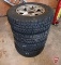 (4) P215/70R15 tires on a 5 bolt aluminum rim, off of 2001 Chevy Tracker/Suzuki Vitara