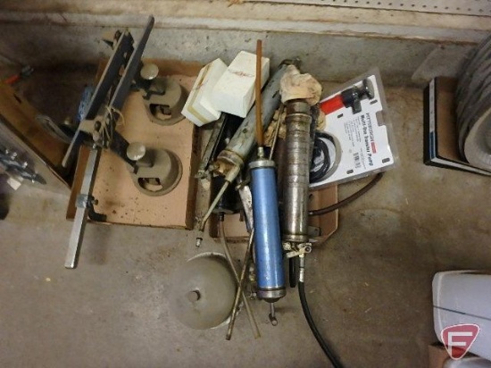 Grease guns, transfer pump, Safety Aim headlight adjuster, Caster Camber Kingpin level