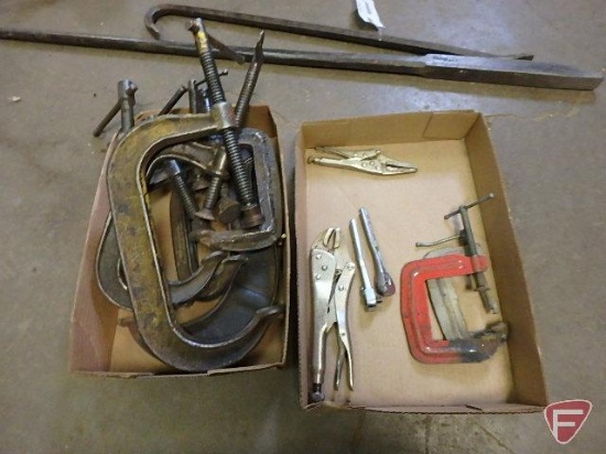 (9) c-clamps, (2) locking pliers, and (2) 1/4" drive ratchets