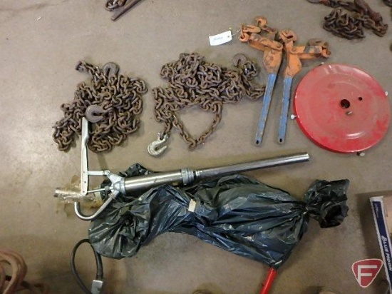 (2) barrel pumps, (2) chain binders, barrel lid, and (2) chains