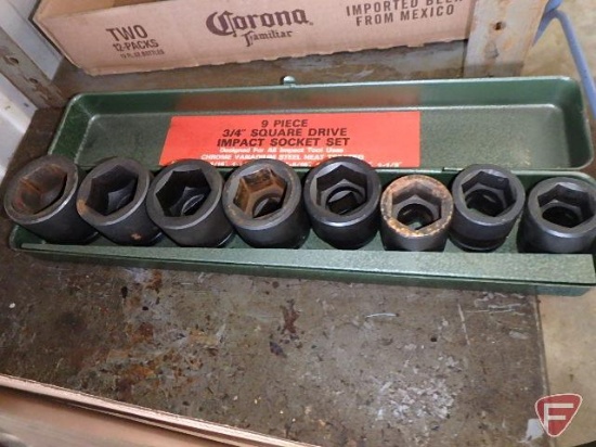 9pc 3/4" drive SAE impact socket set