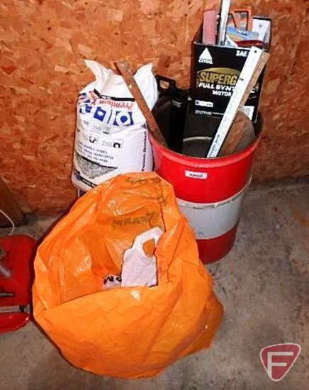 Floor dry, metal can, shop, rags, squeegee, microfiber glass cloth, rat trap, rulers, grease gun