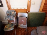 (4) matching floral folding chairs, folding table, (2) other matching folding chairs, and