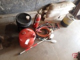 Kidde fire extinguisher, JD special purpose oil in can, brushes, sand tubes, jumper cables,