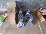 (4) Goodyear Racing 6 ton jack stands, 1200lb rated capacity per stand and wood dunnage blocks