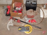 12v battery, work gloves, hex wrench set, pipe clamp, (2) large pulleys, conduit benders