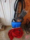 Snowmobile cover, tarp, pipe insulation, stretchable black bands, and extension cord