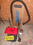 Grip shop/mechanics stool, bottle jack, (2) homemade jack stands, mechanics creeper,