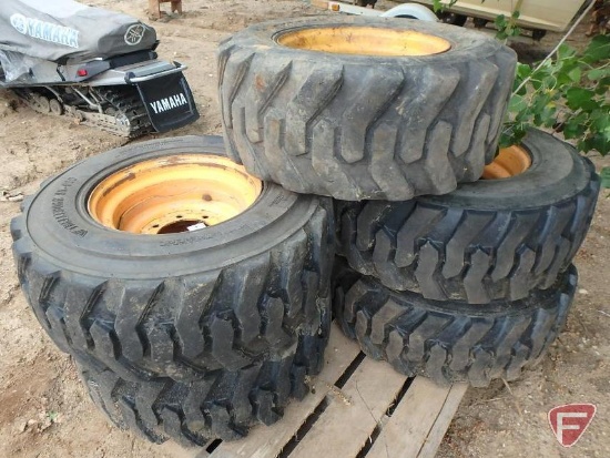 (5) skid steer loader tires on wheels 12-16.5