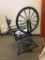 Painted wood spinning wheel 35inH with (4) vintage wool carders